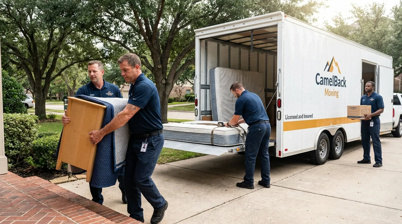 Crew loading residential truck for cross-state move from Wolcott, NY