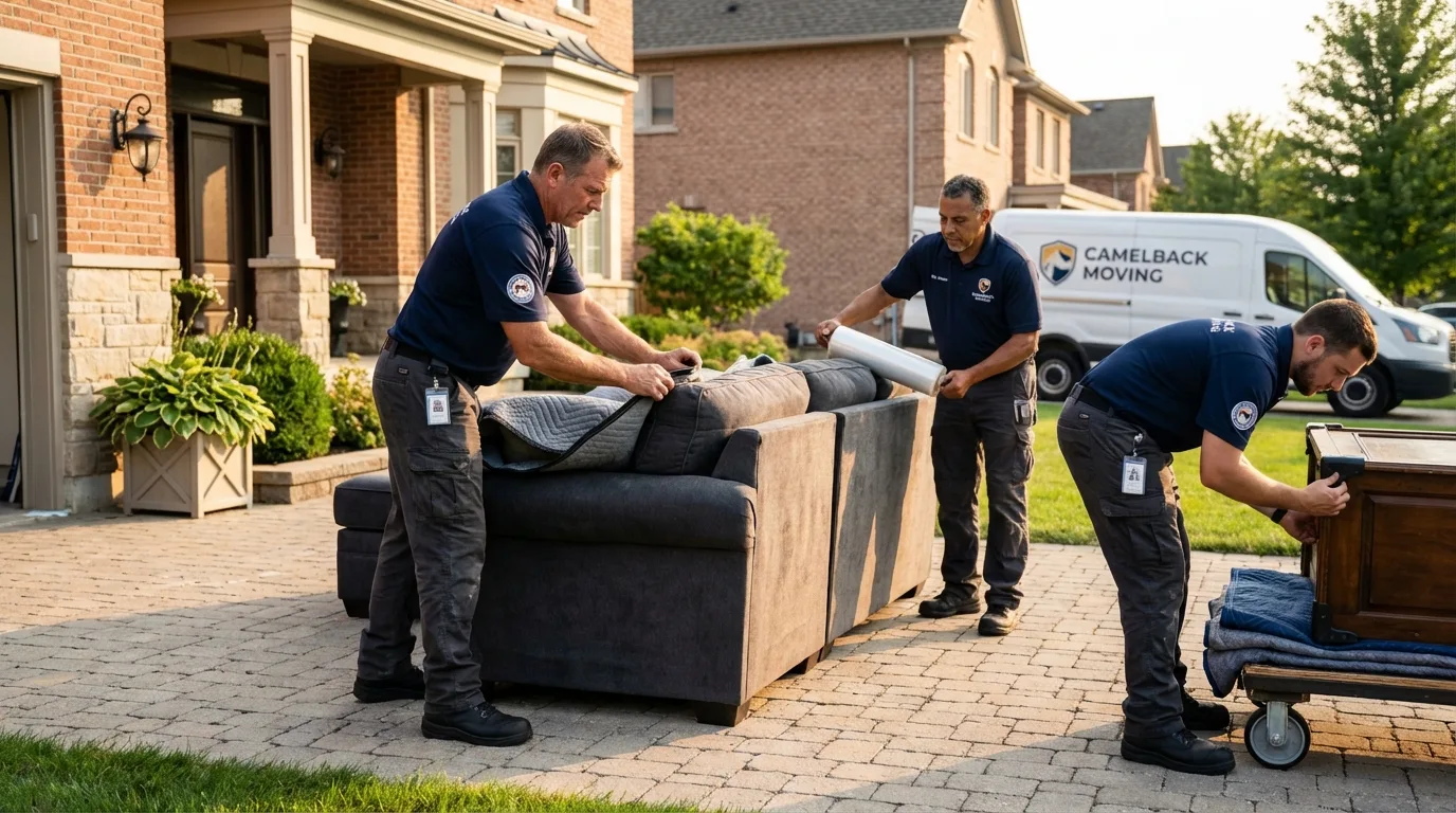 Large estate moving crew wrapping furniture in Wolcott, NY